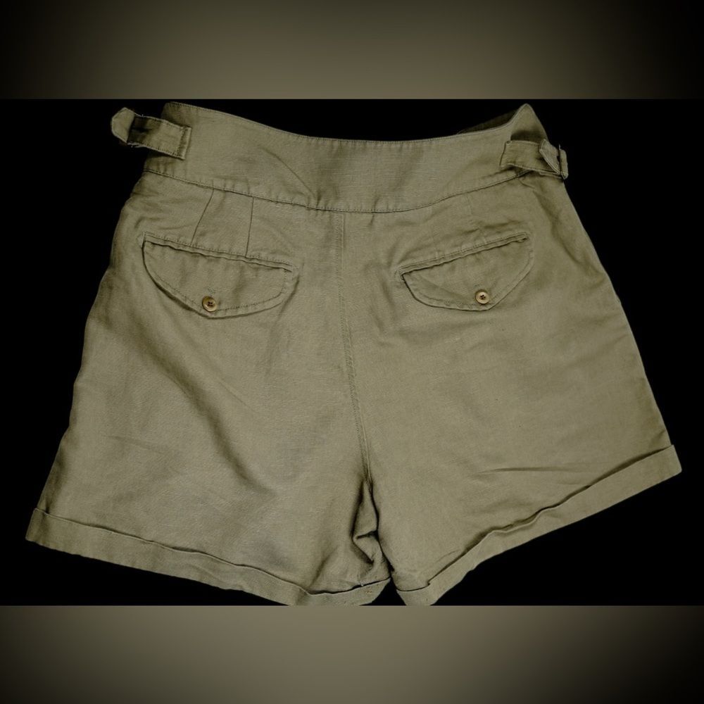 Banana Republic Women's Khaki-Green Linen Cotton Pleated Belted Shorts Size 14 - Picture 6 of 12
